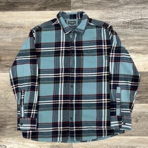 Eddie Bauer Bristol Cotton Plaid Blue White Mens Large Button‎ Up Flannel Shirt